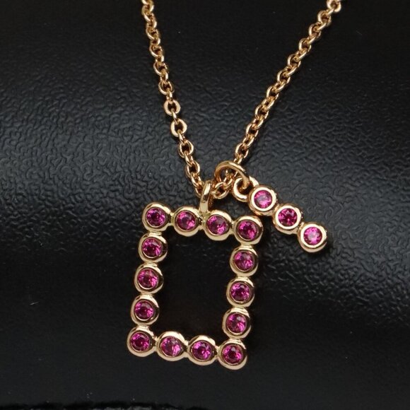 Rose Gold Geometric Charm Necklace with Pink Stones, XPNL0244 - Picture 1 of 13